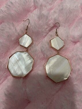 Gold-Trim White Shell Drop Earrings - Women Jewelry